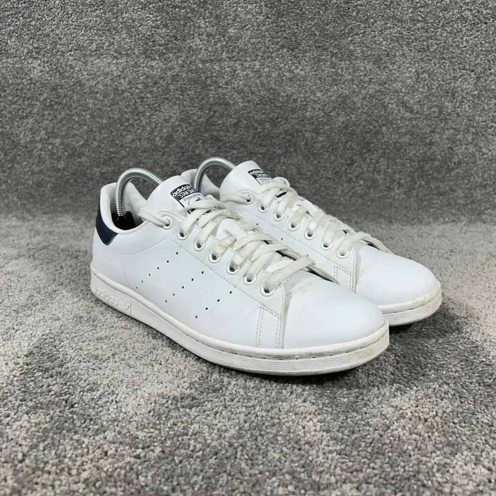 Adidas Stan Smith Originals FX5501 Mens Sz 8 White Navy Blue Leather Shoes Used - Picture 2 of 12